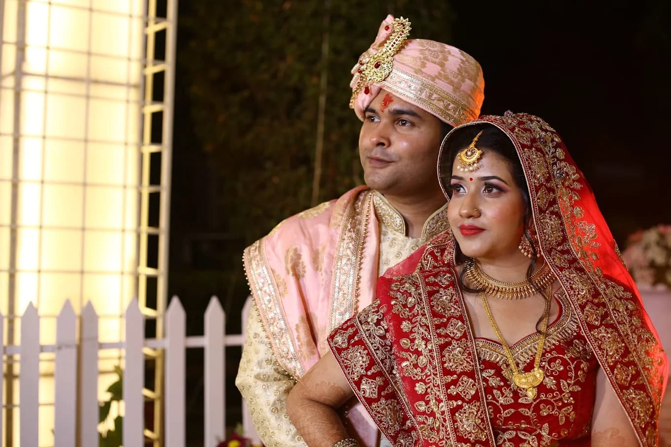 Couple at outdoor night wedding